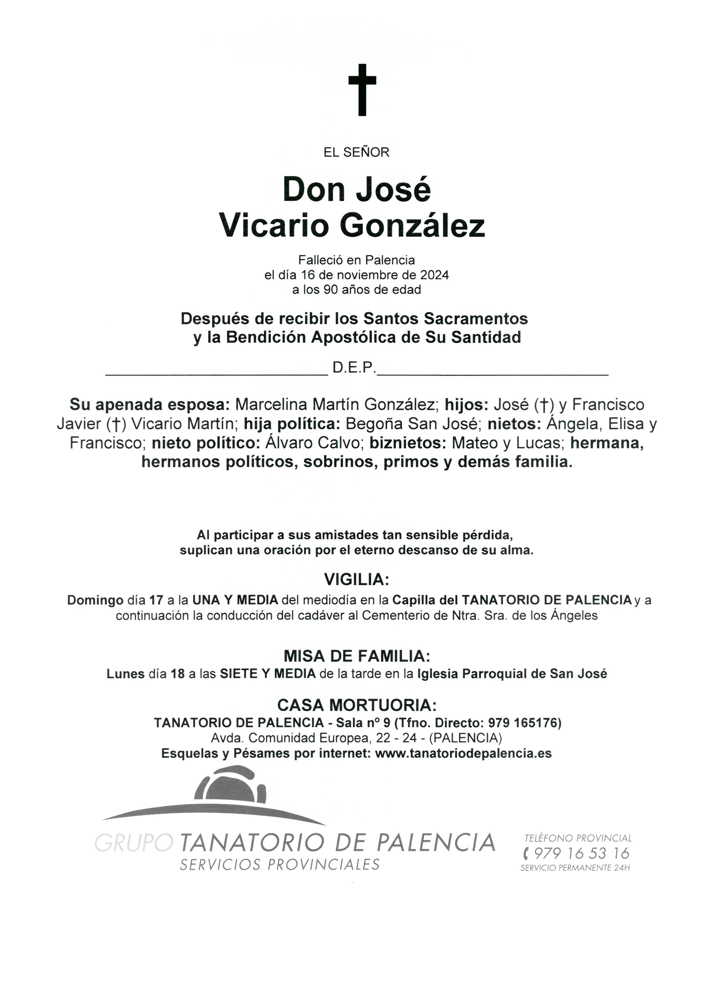 EL SEÑOR DON JOSÉ VICARIO GONZÁLEZ